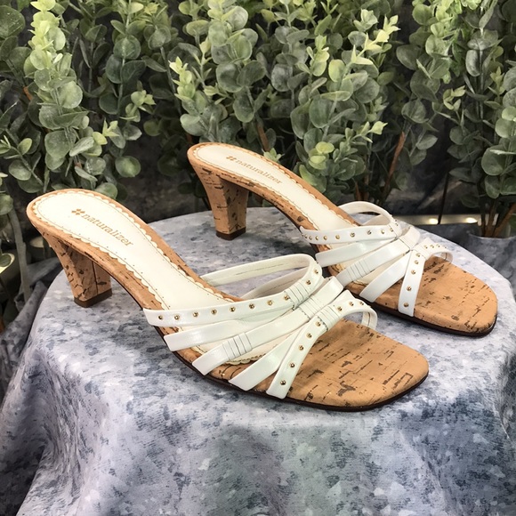 Naturalizer Sana White Banded 2.5” Cork Heels Women’s 8.5M narrow comfortable - Picture 12 of 12